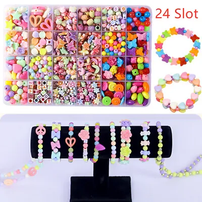 £8.99 • Buy 500X DIY Bracelet Arts Craft Make Own Beads Girls Kids Jewellery Ring Making Kit