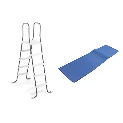 Intex Steel Frame Above Ground Pool Ladder + Protective Swimming Pool Ladder Mat • $96.98