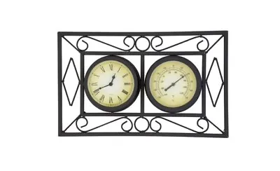 Bentley Garden Black Ornate Wall Frame Clock & Thermometer - Grade B Return • £13.49