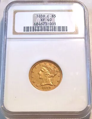 1859 C $5 NGC XF 40 Gold Liberty Half Eagle Scarce Charlotte Five Dollar Coin • $3300.36