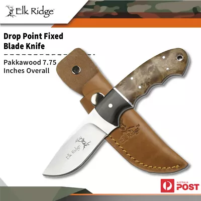 Elk Ridge 7.75  Hunting Fixed Blade Fixed Blade Knife W Leather Sheath Er-128 • $61