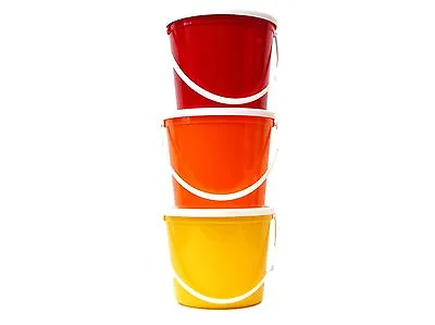 6 80 Oz Plastic Buckets &  Lids 2 Ea Yellow Orange Red Mfg USA Lead Free Durable • $43