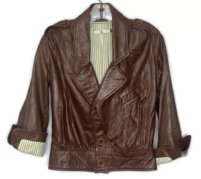 Mike & Chris Anthropologie Military Shoulder Epaulettes  Crop Leather Jacket S • $129