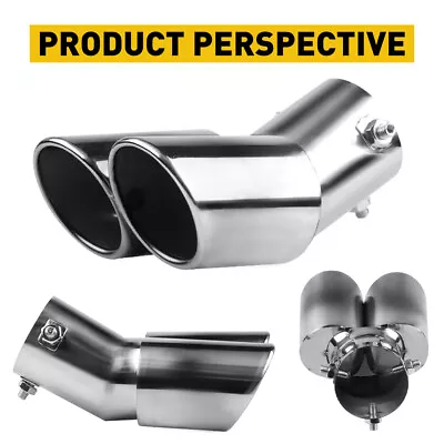 Car Rear Dual Exhaust Pipe Tail Muffler Tip Auto Accessories Replace Kit Chrome • $19.99