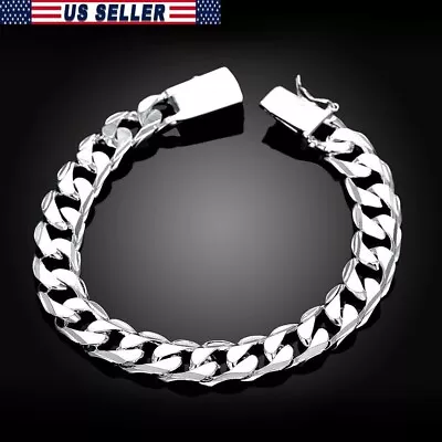 925 Sterling Silver Bracelet For Men Jewelry Heavy Thick Cuban Link Chain Bangle • $8.72