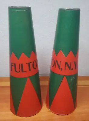 2 Vintage Waxed Cardboard H.S Cheerleading Megaphones Bullhorns  Fulton New York • $23.49