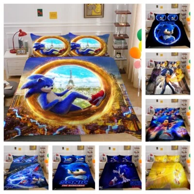 £15.65 • Buy Kids Bed Set 3D Sonic Print Bedding Set Quilt Bed Home Bedclothes Pillowcase