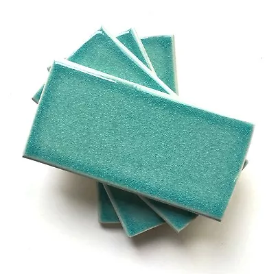 3x6 Turquoise Handmade Glossy Finish Crackled Ceramic Tile Backsplash (1 SF) • £19.28