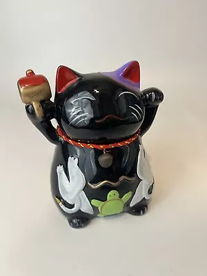Japanese Black Cat Piggy Bank With Bell. Approx. 6” Tall. Maneki Neko • $16.14