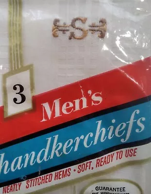 Handkerchiefs Vintage 1970s Mens USA Rare NOS Sealed Set Of 3 Letter S Monogram • $14.55