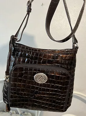 BRIGHTON CHER  Organizer Zip  Front Wallet Reptile Patent Leather Crossbody Bag • $87.99