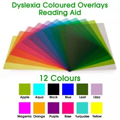 A4/ Ruler Coloured Overlays Reading Aid 4 Dyslexia & Irlen Syndrome 12 Colours • £30.39