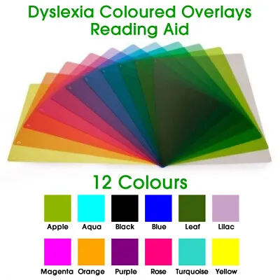 A4/ Ruler Reading Aid Coloured Overlays  4 Dyslexia & Irlen Syndrome 12 Colour • £3.99