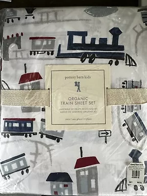 Pottery Barn Kids TWIN Organic TRAIN Sheet Set NWT • $129.95