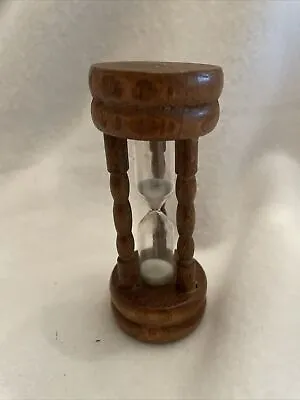 Vintage Wooden Egg Timer 3 Minute White Sand Filled Hour Glass 4 Inches Tall • $7.40