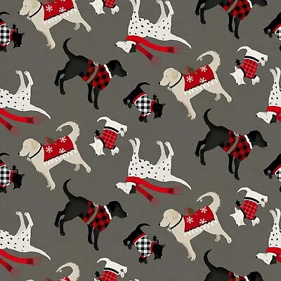 BTY Holiday Road Trip Scottie Dogs Toss Grey Cotton Fabric By The Yard Studio E • $10.50