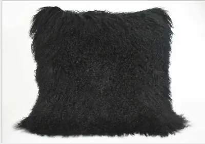 Real Mongolian Tibetan Lamb Fur Pillow Cushion Cover Pillowcase Black Luxurious • $34.19