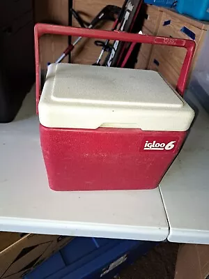 Vintage 1989 Igloo 6 Lunch Box/Cooler-Ice Chest Red & White • $10