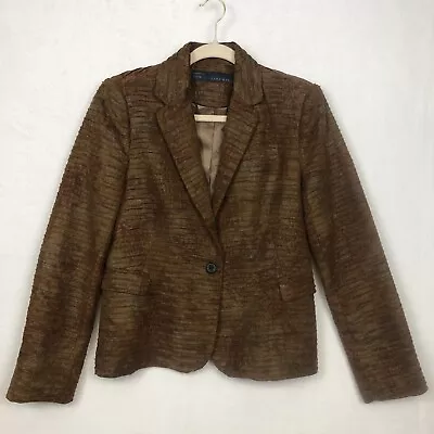 ZARA Basic Brown Suede Wrinkle Pleat Blazer Womens Sz-Lg Button Front • $33.50