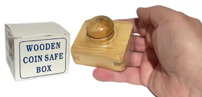WOODEN COIN SAFE BOX Wood Puzzle Magic Trick Pen Holder Joke Gag Toy Brain Gift • $12.89
