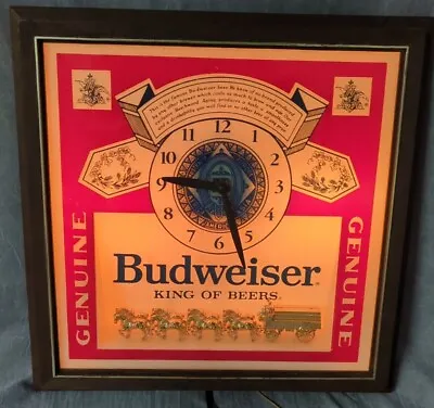 Vintage Budweiser Beer Light Up Wall Clock Square W/ Gold Clydesdale • $109.99