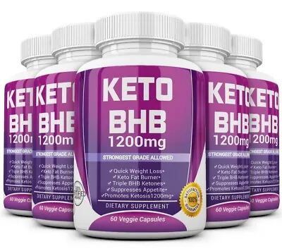 5 X KETO BHB 1200mg PURE Ketone FAT BURNER Weight Loss Diet Pills Ketosis • $18.95