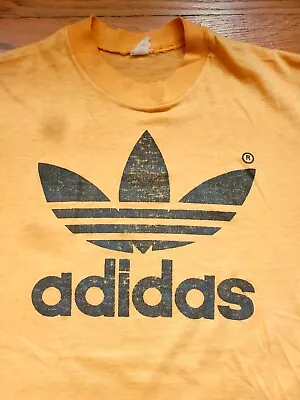 Vintage 70s Adidas Trefoil T Shirt Size Medium Yellow Soccer Rare Single Stitch • $60