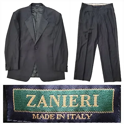 Zanieri Italy 2 Piece Tuxedo Mens 48L Black Suit Jacket Blazer Coat Pant 38x32 • $64.99