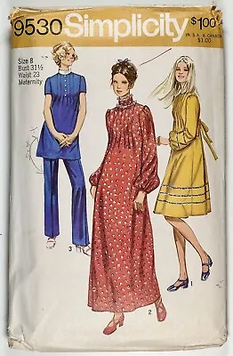 1970’s Vintage Pattern Simplicity 9530 Maternity Dress Or Tunic & Pants Size 8 • £8.50