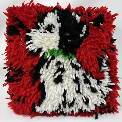 Latch Hook Dog Pillow Accent Throw Pillow Dalmation Christmas Retro Vintage • $15.39