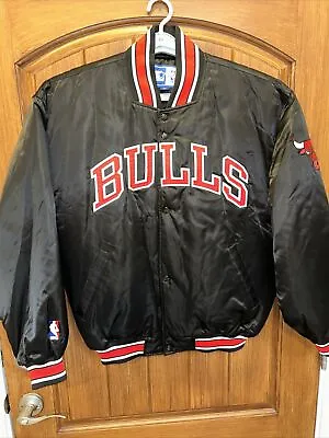 Vintage Chicago Bulls Spell Out Black Satin Starter Jacket XL NBA Near Mint • $249.99