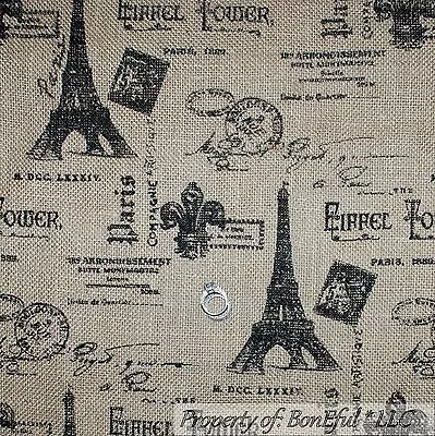 BonEful Fabric FQ Woven BURLAP Brown Black Eiffel Tower Fleur De Lis French Chic • $9.80