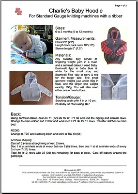 Machine Knitting Pattern: Baby Raglan Hoodie / Hooded Sweater • £5