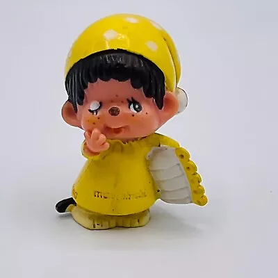 VTG Monchichi Monkey Figure Toy Plastic Sleepy Yellow 1979 Hong Kong Cake Top • $8.65