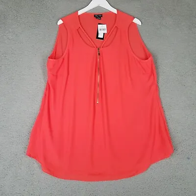 NEW City Chic Women's L / 20W Tank Top Half Zip Front Coral Tunic Flowy Casual • $29.05