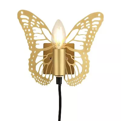 Gold Butterfly Plug In Wall Light Reading Bedside Lamp Cable And Plug Included • £9.99