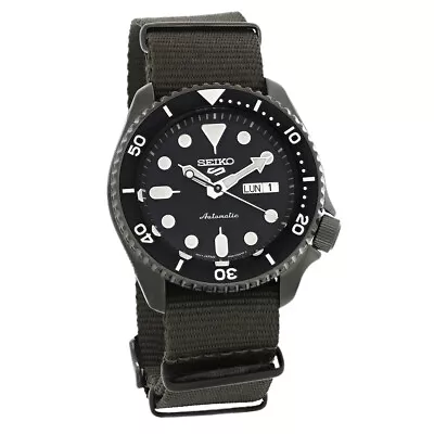 Seiko 5 Mens Black ION Plated Stainless Steel Green Strap Automatic Watch SRPD91 • $237