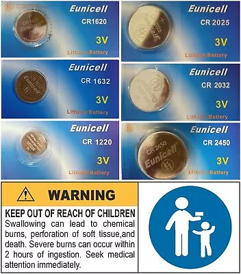 Eunicell CR1220 CR1620 CR1632 CR2016 CR2025 CR2032 CR2450 Lithium Battery 3V NEW • $1.88