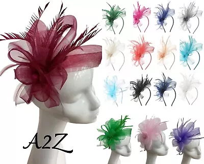 £16.99 • Buy Women Fascinator Sinamay Flower Feather Headband Looped Wedding Royal Ascot Race