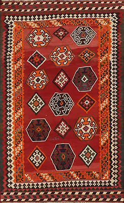 Red Vegetable Dye Kilim Tribal Area Rug 5x8 Flatweave Vintage Reversible Carpet • $799