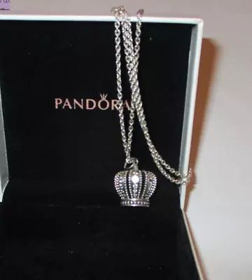 PANDORA - Large CZ Royal Crown Pendant On 75cm Silver Necklace - 390346CZ • $225