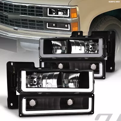 For 1988-2000 GMC C10 C/K Sierra Black Headlights+Bumper Signal W/LED Tube Bar • $142