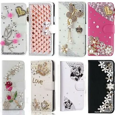 For IPhone 14 13 12 15 Pro Max XS Luxury Bling Crystal Flip Leather Wallet Case • $9.98