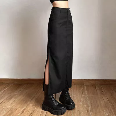 Womens Gothic High Waist Slim Fit Side Split Skirt Casual Streetwear Maxi Dress • $32.77