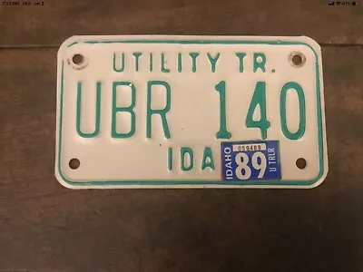 Idaho Utility Trailer License Plate.  Motorcycle Size 1989 Tag  #UBR 140 • $9.95