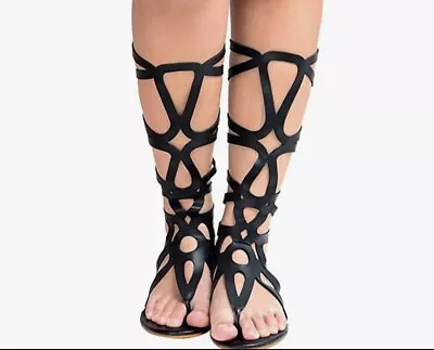 Womens Black Gladiator Knee High Sandals Size 9.5 New • $28