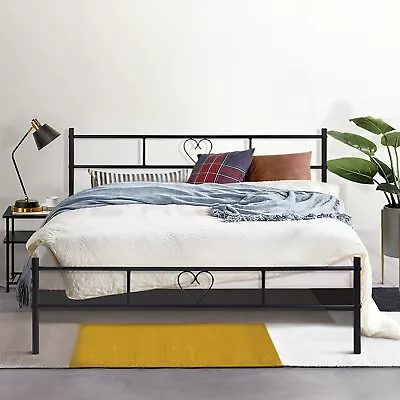 $129.95 • Buy Queen Bed Frame Black Metal Platform Mattress Base Foundation With Headboard