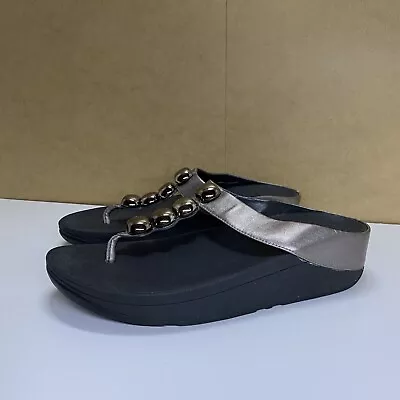 Fitflop Rola Womens Thong Silver Metallic Slip On Sandals Size UK 4 EU 37 Flip • £25