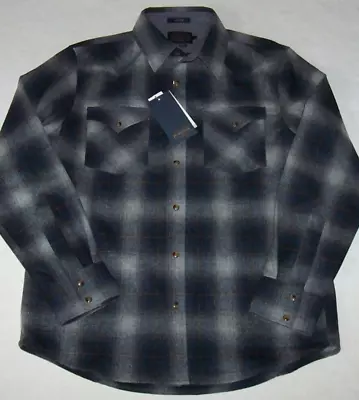 NWT Pendleton NAVY/GRAY Ombre Plaid CANYON Snap Shirt 100% Virgin Wool Men's M • $119.99