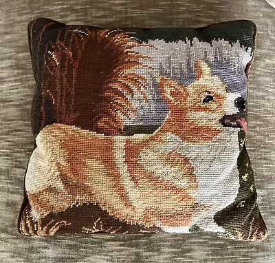 Vintage Corgi Dog Needlepoint Pillow 14” X 14”  Removable Cover • $21.50